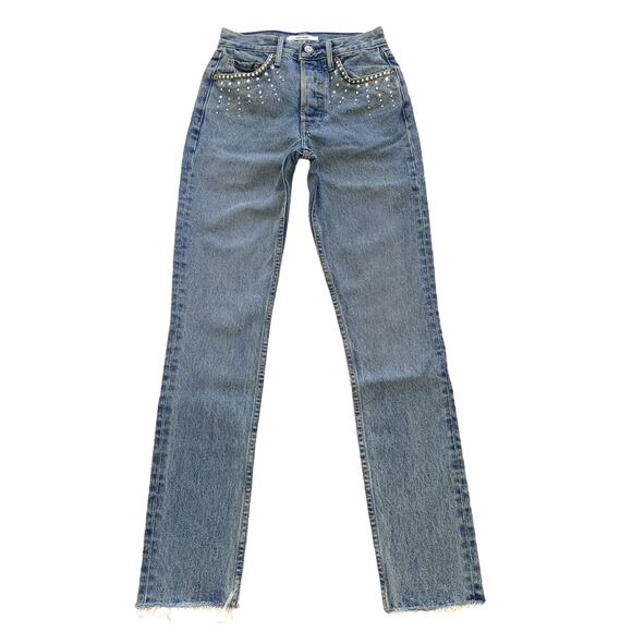 GRLFRND Karolina studded crystal skinny leg high waist jeans Glamrock Sz 23 NEW - Picture 1 of 10
